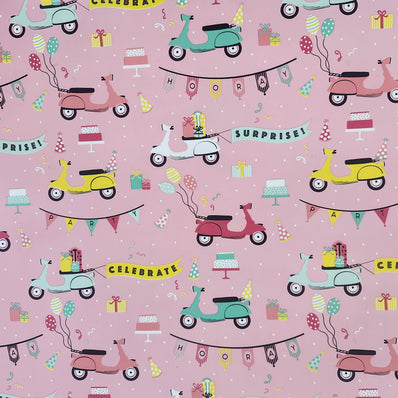Scooters on Pink Wrapping Paper