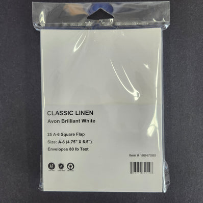 A6 Avon Brilliant White Linen Envelopes 25/Package