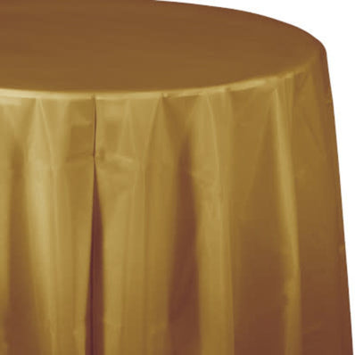 Glittering Gold Round 82" Plastic Tablecover