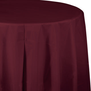 Burgundy Round Plastic Tablecover 82"